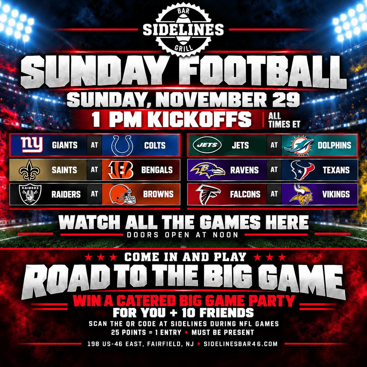 Sunday Football – 1 PM Kickoffs