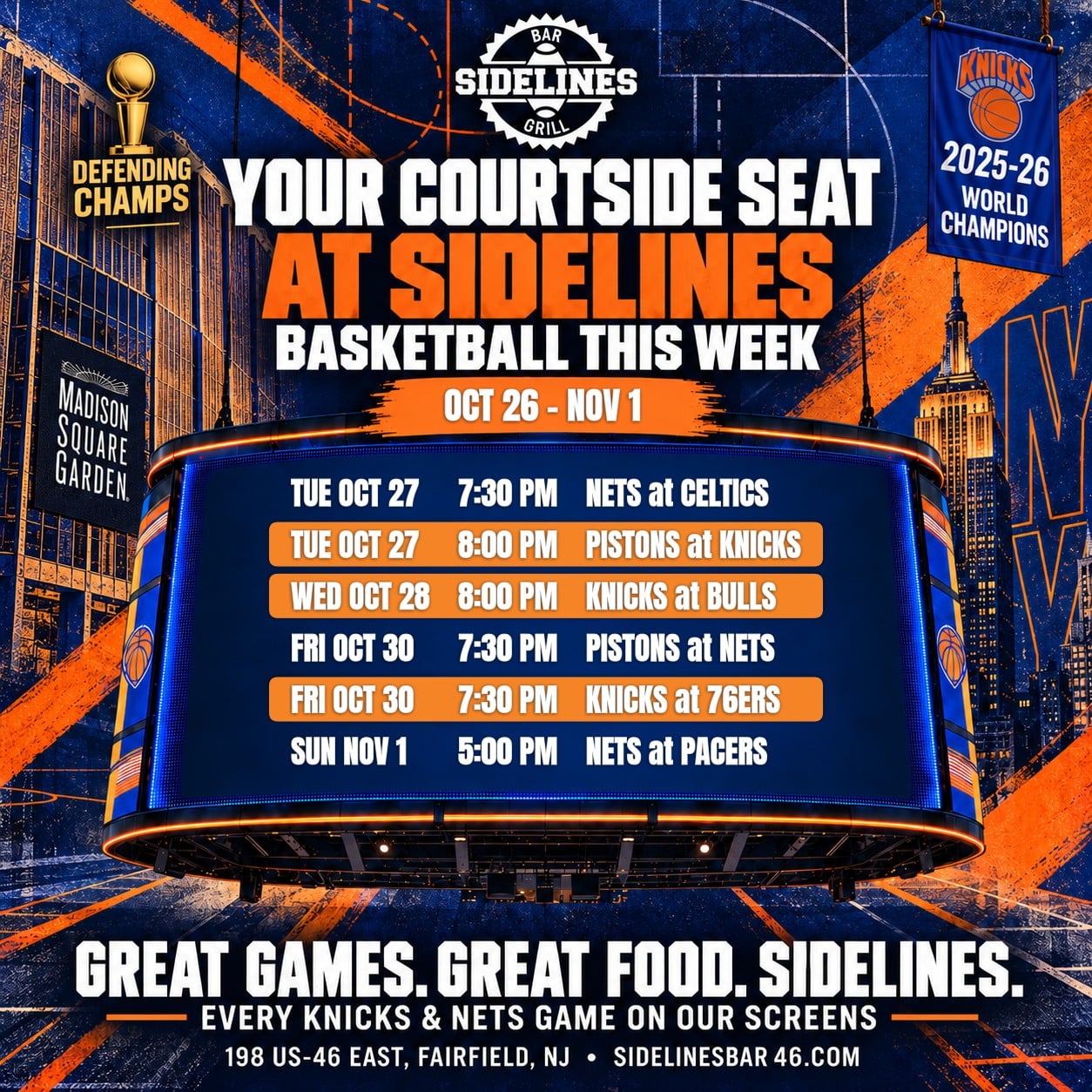 Basketball This Week at Sidelines – Oct 26 – Nov 1