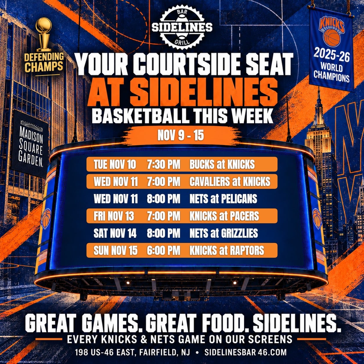 Basketball This Week at Sidelines – Nov 9–15