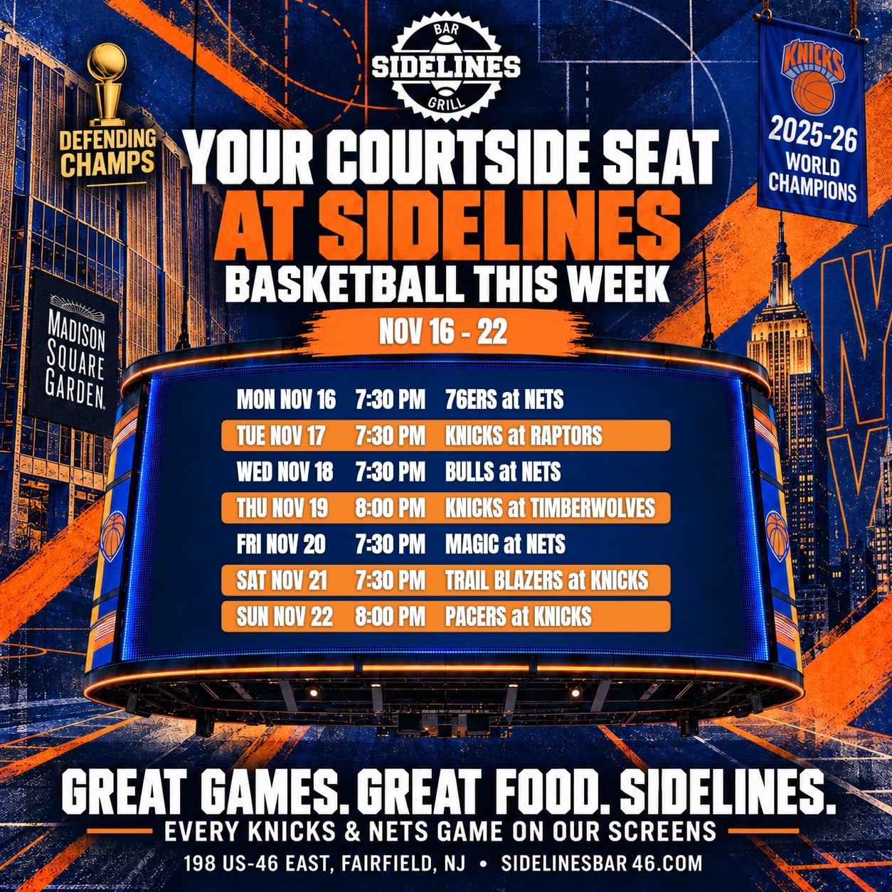 Basketball This Week at Sidelines – Nov 16–22