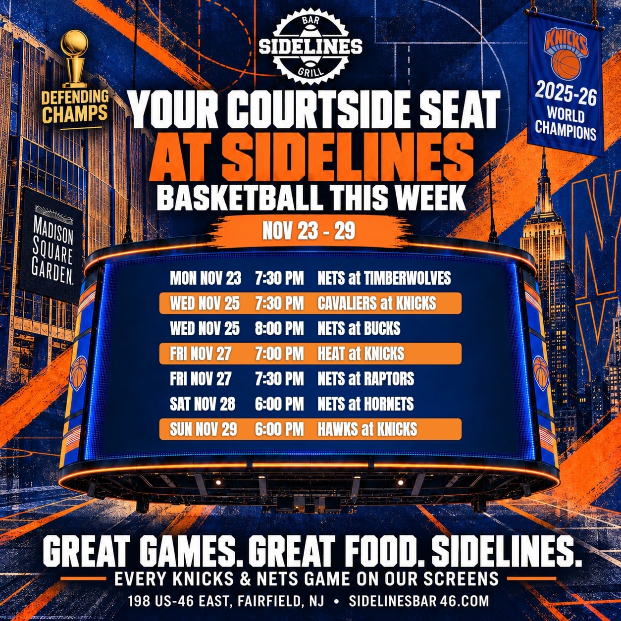Basketball This Week at Sidelines – Nov 23–29