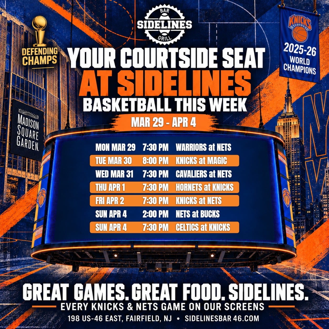 Basketball This Week at Sidelines – Mar 29 – Apr 4
