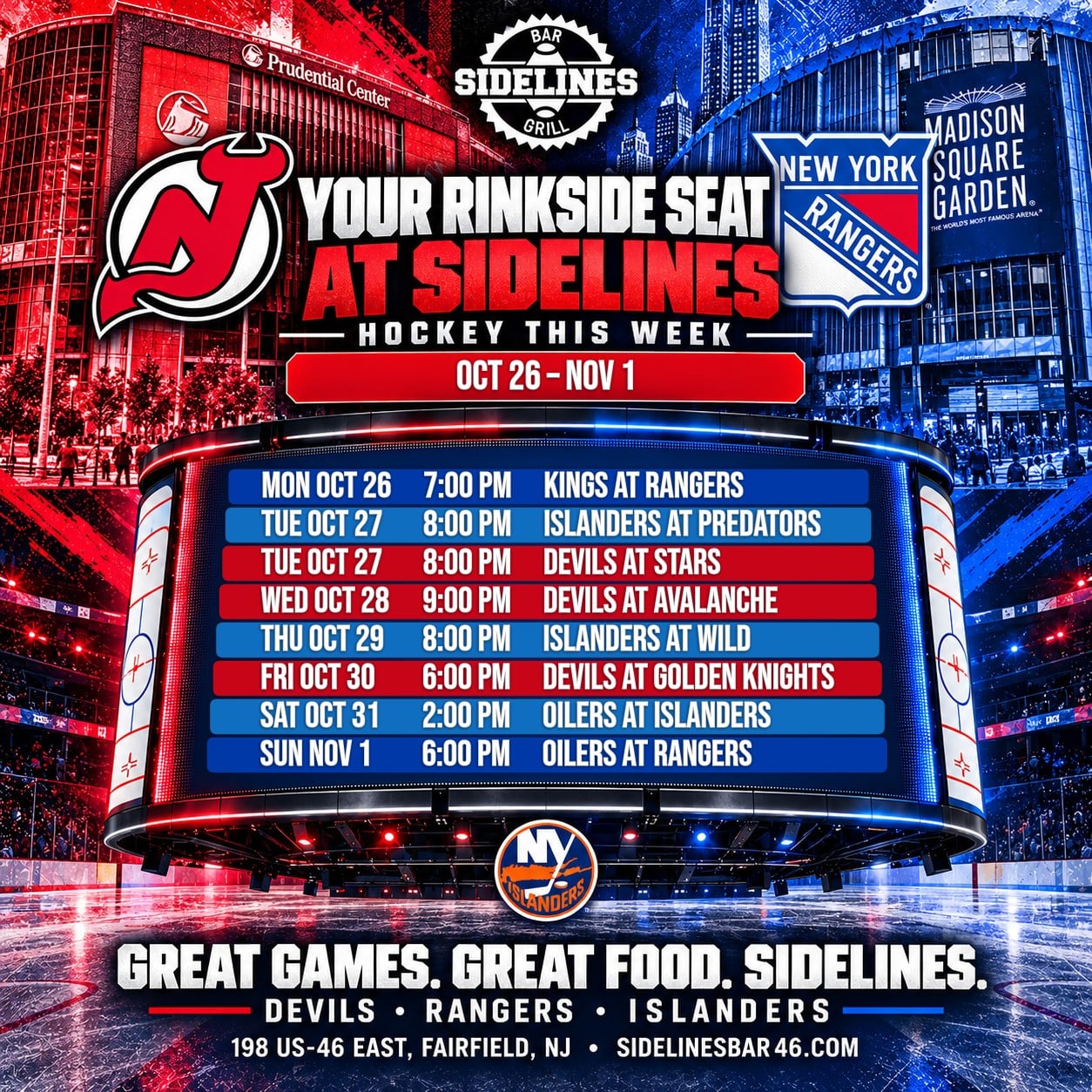 Hockey This Week at Sidelines – Oct 26 – Nov 1